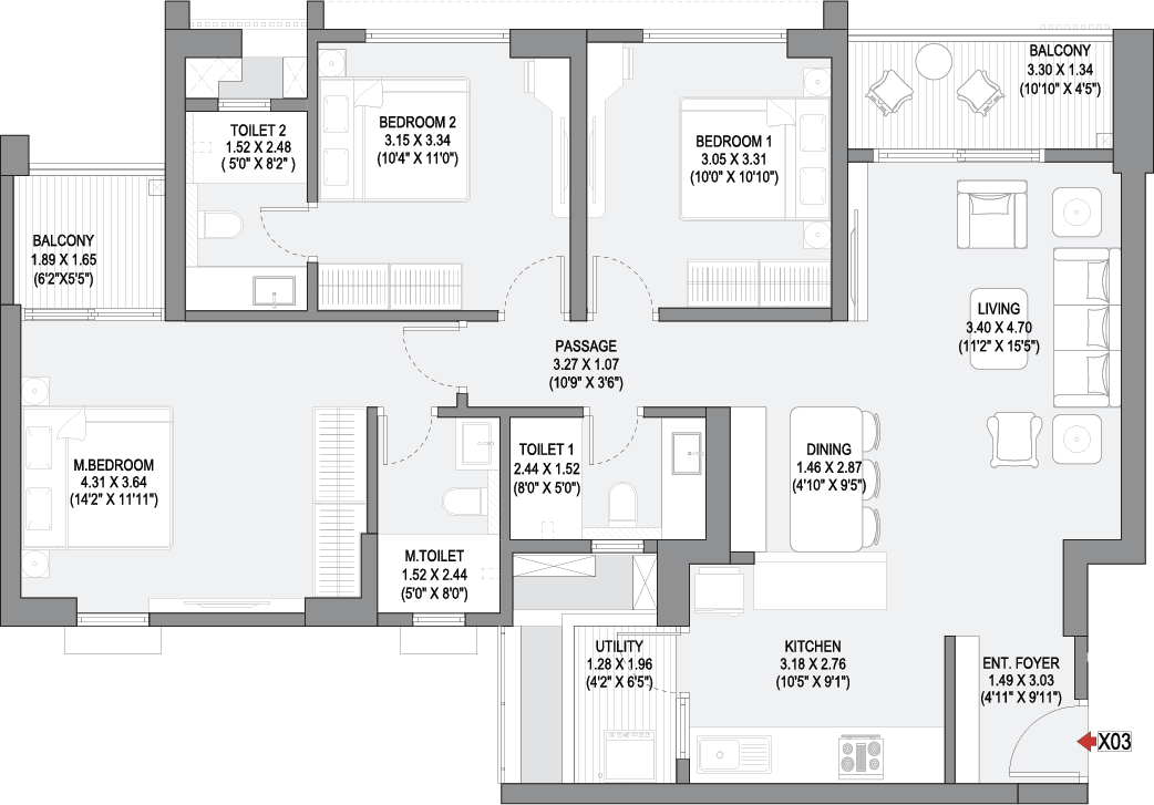 3 BHK Ultra Floor Plan